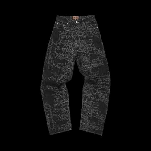 Corteiz Handwritten Denim Baggy Jeans 'Black'