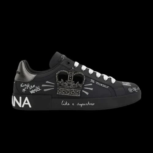 Dolce & Gabbana Rhinestone Crown Logo Patch Portofino Sneakers 'Black'