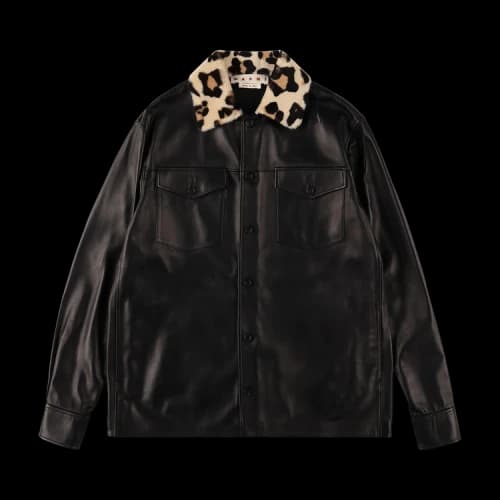 Marni Leather Shirt With Shearling Collar 'Black'