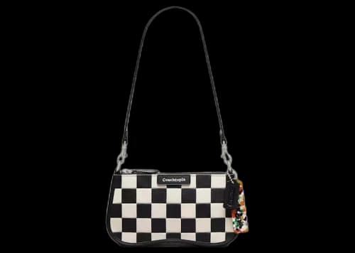 Coach Wavy Baguette Bag In Checkerboard Upcrafted Leather Black/Chalk