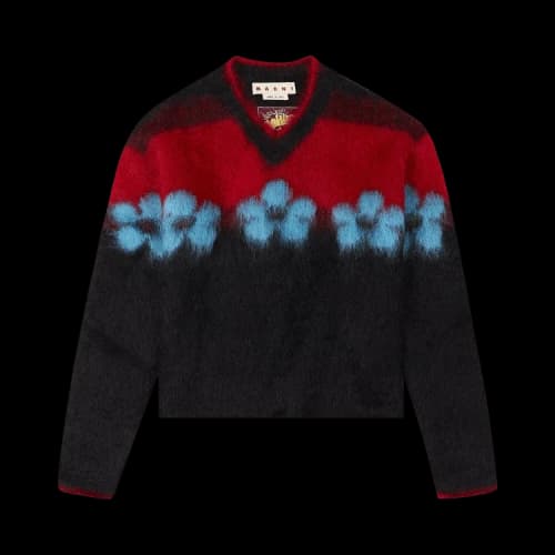 Marni V Neck Floral Pattern Sweater 'Black'