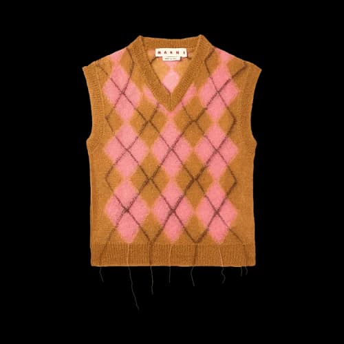 Marni Mohair Argyle Vest With Floating Threads 'Camelia'