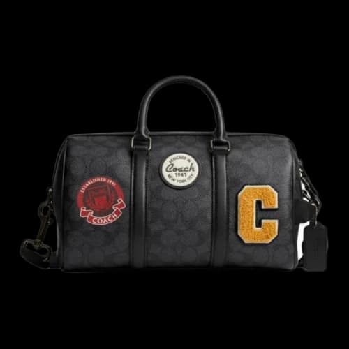 COACH Venturer Artificial Leather Boston Bag, Shoulder Bag, Crossbody Bag, Handbag Large Men's Gray Black