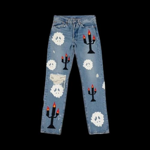 Denim Tears x Virgil Abloh "Message in a Tear" Embroidered Jeans Blue