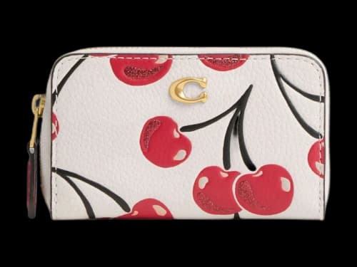 Coach Essential Small Zip Around Card Case Cherry Print Brass/Chalk Multi