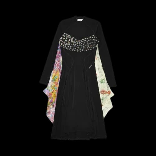 Marine Serre Draped Silk Scarves Hybrid Dress 'Black'