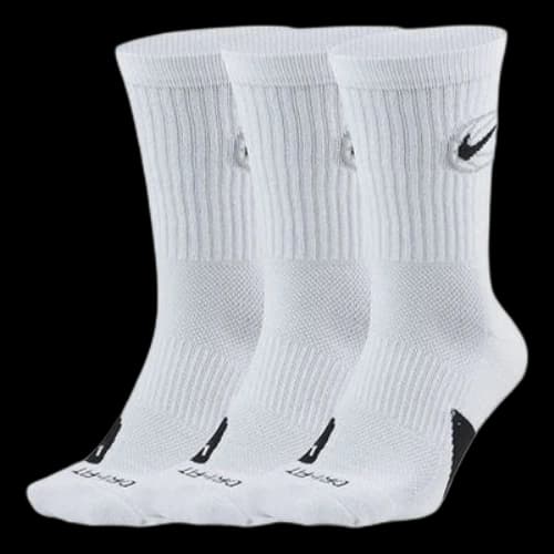 Nike Everyday Crew Basketball Sports Quick Dry Mid Tops Socks Unisex 3 Pairs White