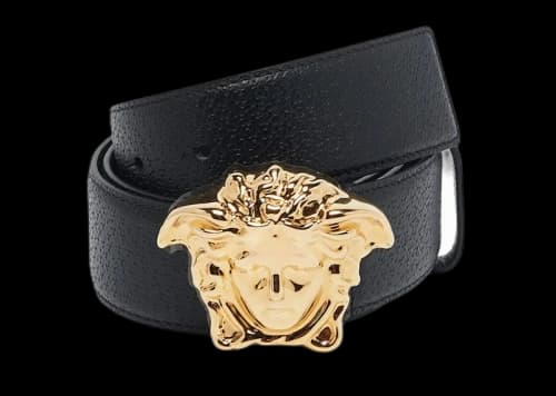 Versace La Medusa Calf Leather Gold Tone Belt Black
