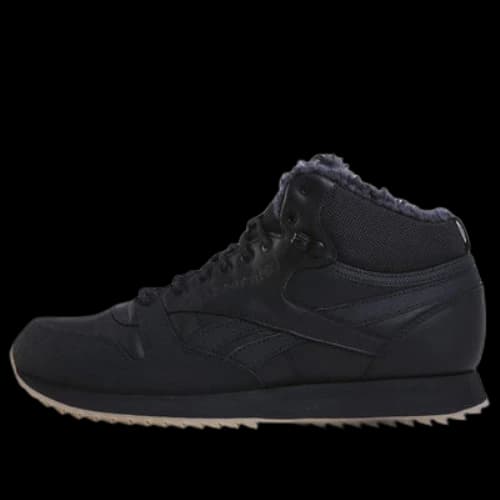 Reebok Cl Lthr Mid Ripple Mu Black Fleece Lined Running Shoes