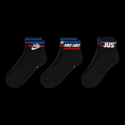 Nike Everyday Ankle Alphabet Logo Pattern Casual Sports Socks 3 Pairs Black