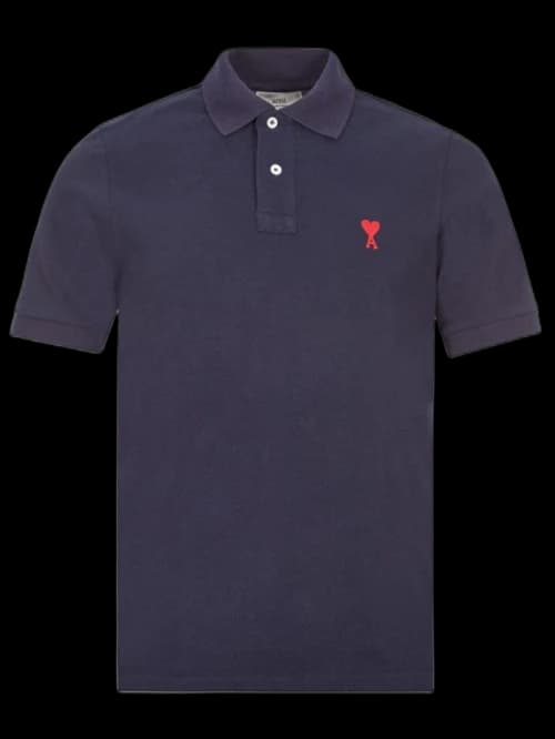 Ami Paris Ami De Coeur Embroidered Polo Shirt Navy/Red