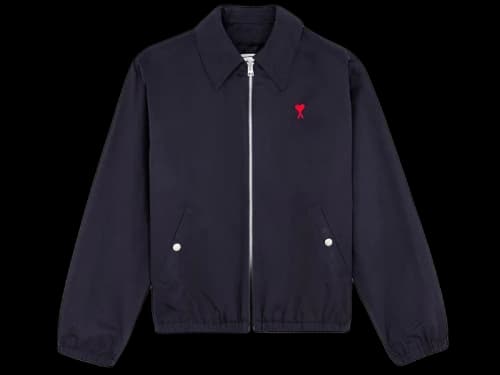 Ami Paris Ami De Coeur Zipped Cotton Jacket Navy/Red
