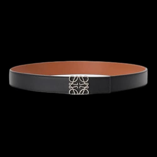 LOEWE Cow Leather Belts Men's Black/Caramel Brown Width 4cm