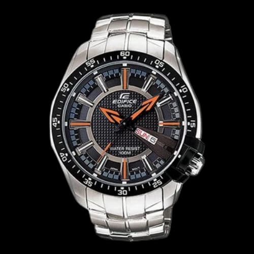CASIO EDIFICE Stainless Steel Strap Black Watch DialOrange Mens BlackOrange Analog