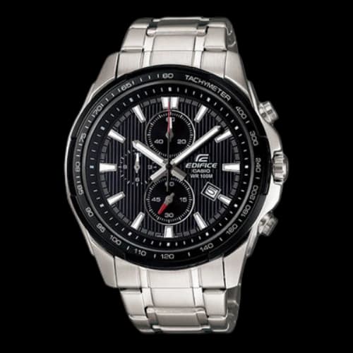CASIO Edifice Series Quartz Movement Watch Black Dial Silver Strap Analog Mens