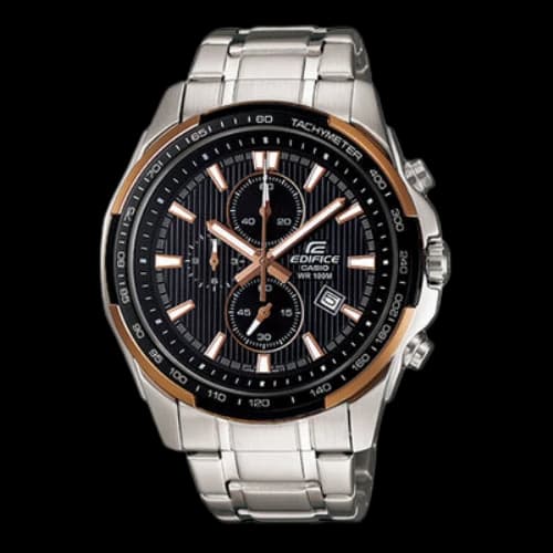 CASIO Edifice Series Quartz Movement Watch Black Dial Silver Strap Analog Mens