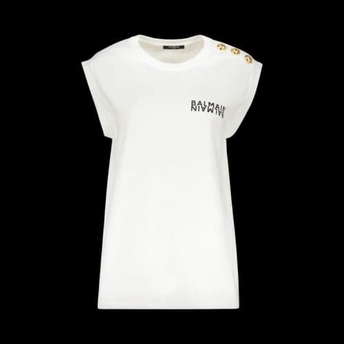 Balmain Cotton Sleeveless Logo Tank T-Shirt 'White'