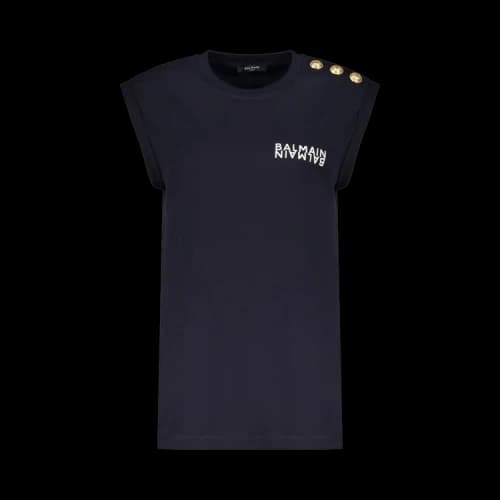 Balmain Cotton Sleeveless Logo Tank T-Shirt 'Navy'