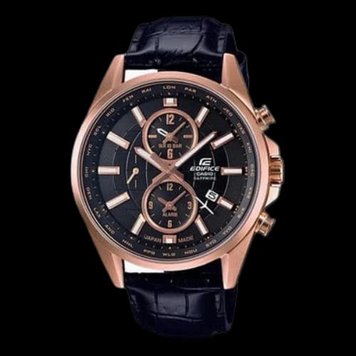 CASIO EDIFICE Series Rose Gold Strap Casual Watch EFB-302JGL-1A Mens Black Analog