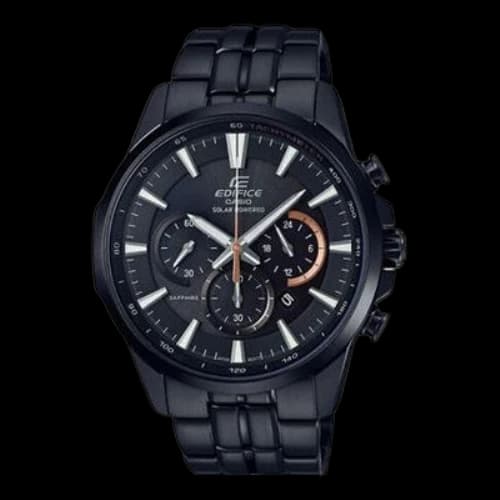 CASIO EDIFICE Stainless Steel Strap Waterproof Sapphire Crystal Solar Powered Mens Black Analog