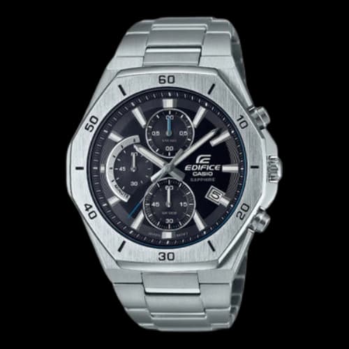 CASIO EDIFICE 100 Meter Waterproof Watch Stainless Steel Strap Mens Silver Analog