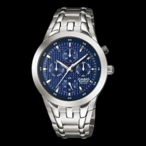 CASIO Edifice Series Quartz Movement Stainless Steel Case Blue Dial 100 Meter Waterproof Watch Analog Mens
