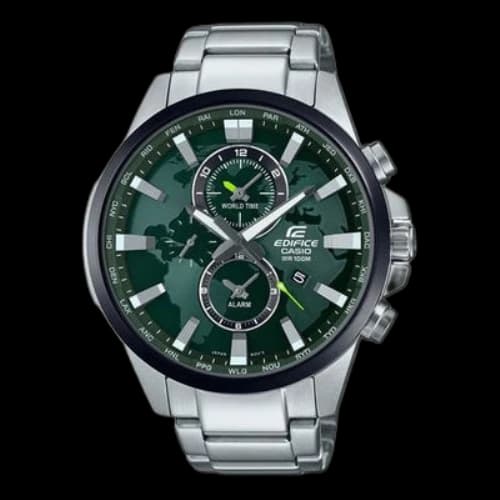CASIO Edifice World Map Series Fashion Business Stylish Metallic Strap Green Watch Mens Analog