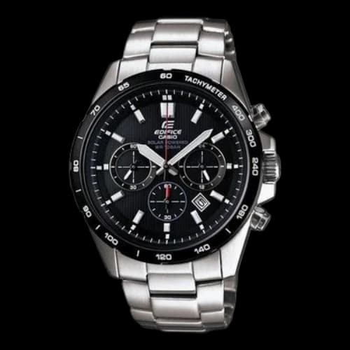 CASIO EDIFICE Series Black Dial Solar Energy Metallic Strap Watch Solar Powered Mens Silver Analog