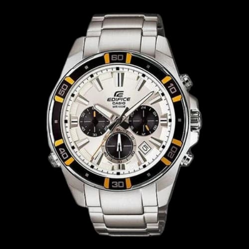 CASIO EDIFICE Series Waterproof Quartz Watch 46mm Stainless Steel Strap Mens Silver Analog