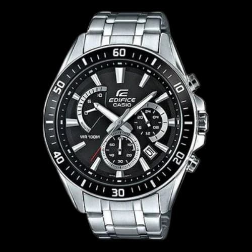 CASIO EDIFICE Waterproof Black DialSilver Strap Mens BlackSilver Analog