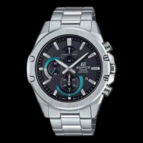CASIO Waterproof EDIFICE Black DialSilver Strap Mens BlackSilver Analog/Digital Combo