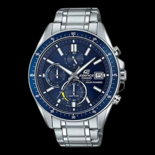CASIO EDIFICE Waterproof Sapphire Crystal Solar Powered Stainless Steel Strap Mens Silver Analog