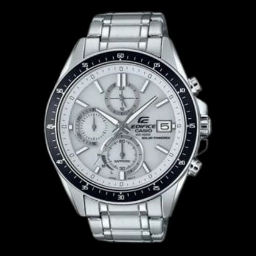 CASIO Quartz Waterproof Solar Powered Mens SilverWhite Analog