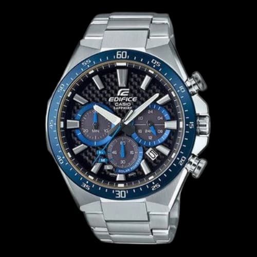 CASIO Waterproof EDIFICE Sapphire Crystal Solar Powered Mens Silver Analog