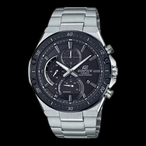 CASIO Waterproof EDIFICE Sapphire Crystal Solar Powered Mens Silver Analog