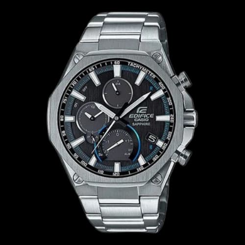 CASIO EDIFICE Solar Powered Sapphire Crystal Stainless Steel Strap Mens Silver Analog