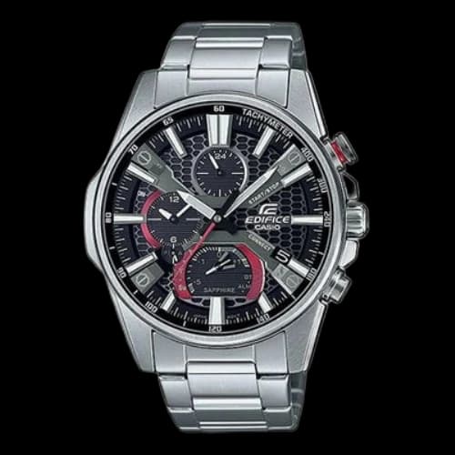 CASIO Black quartz Watch 50mm Silver Stainless Steel Case Strap Mens Analog