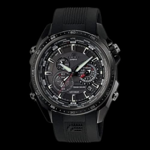 CASIO Edifice Series Stainless Steel Solar Energy Movement Quartz Watch Solar Powered Mens Black Analog