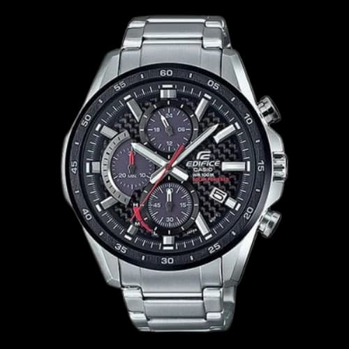 CASIO EDIFICE Classic Chain quartz Watch Black Gray Mens Silver Analog