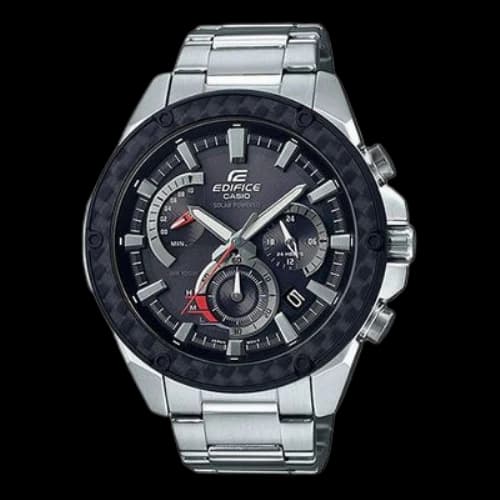CASIO EDIFICE Classic Chain quartz Watch Black Mens Silver Analog