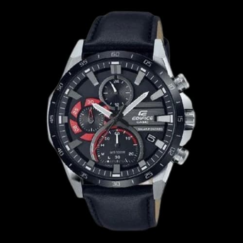 Casio Edifice Movement Leather Strap Analog Watch 'Black Silver'