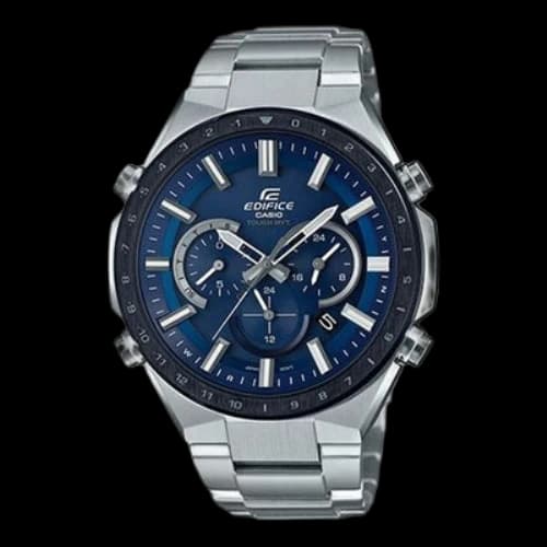 CASIO EDIFICE Solar Powered Waterproof Sports Sapphire Crystal Stainless Steel Strap Mens Blue Analog