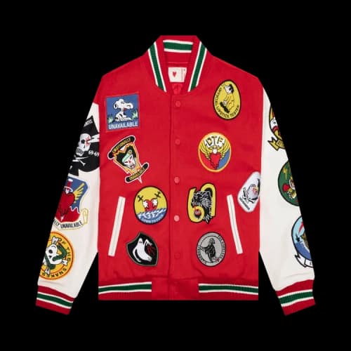 Emotionally Unavailable Patches Varsity Jacket 'Red'