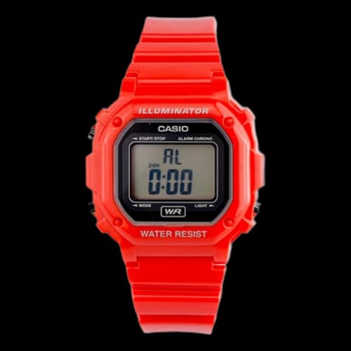 CASIO 50 waterproof Red Small quartz Watch Mineral Glass Lens Strap F -108WHC-4AJF