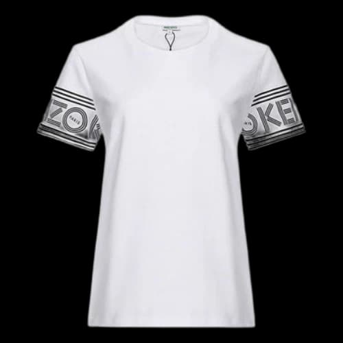KENZO Cuff Logo Pattern Round Neck Short Sleeve White T-Shirt