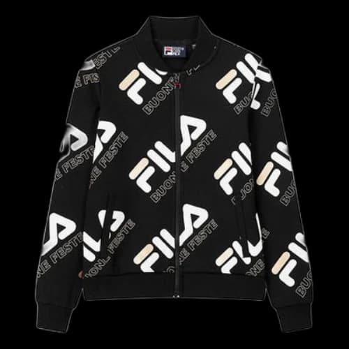 FILA WHITE LINE Series Logo Full Print Sports Knit Jacket Black