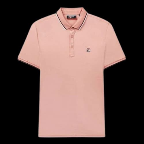 FILA Logo Solid Color Sports Short Sleeve Knitted Polo Shirt For Men Pink