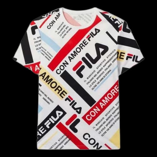 FILA Casual Full Print Contrasting Colors Logo Short Sleeve White