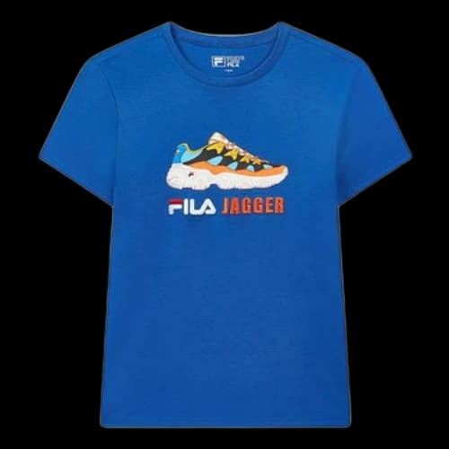 FILA Jagger Casual Sports Pattern Printing Round Neck Short Sleeve Blue