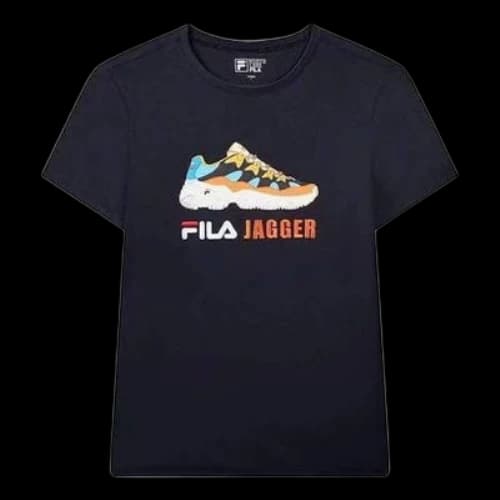FILA Jagger Casual Sports Pattern Printing Round Neck Short Sleeve Blue